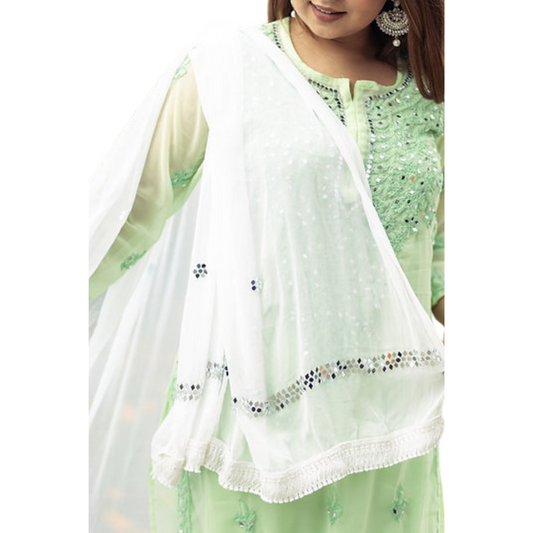 Chikankari Dupatta with Mirror Work