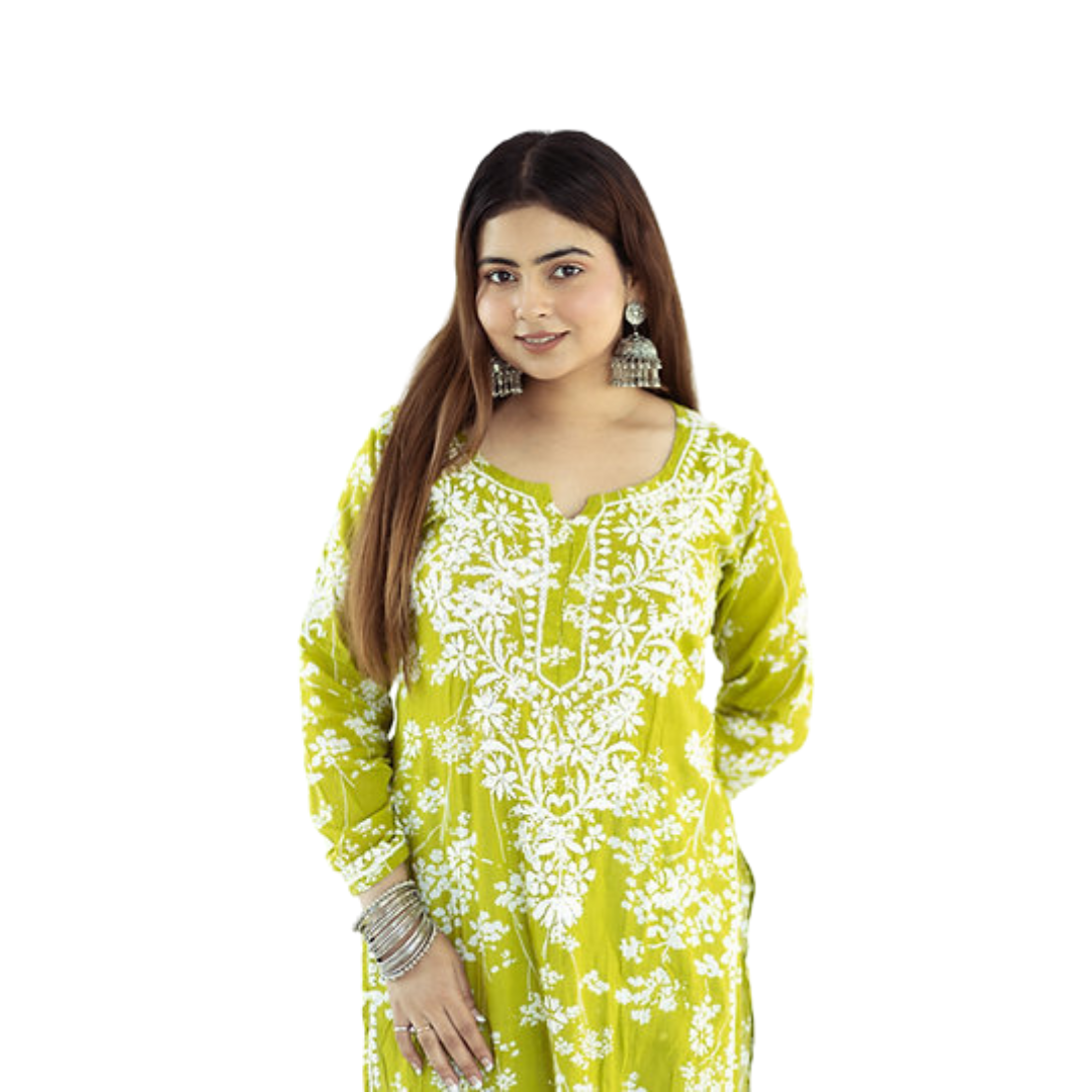 Haniya Pure Malmal Printed Chikankari Kurti