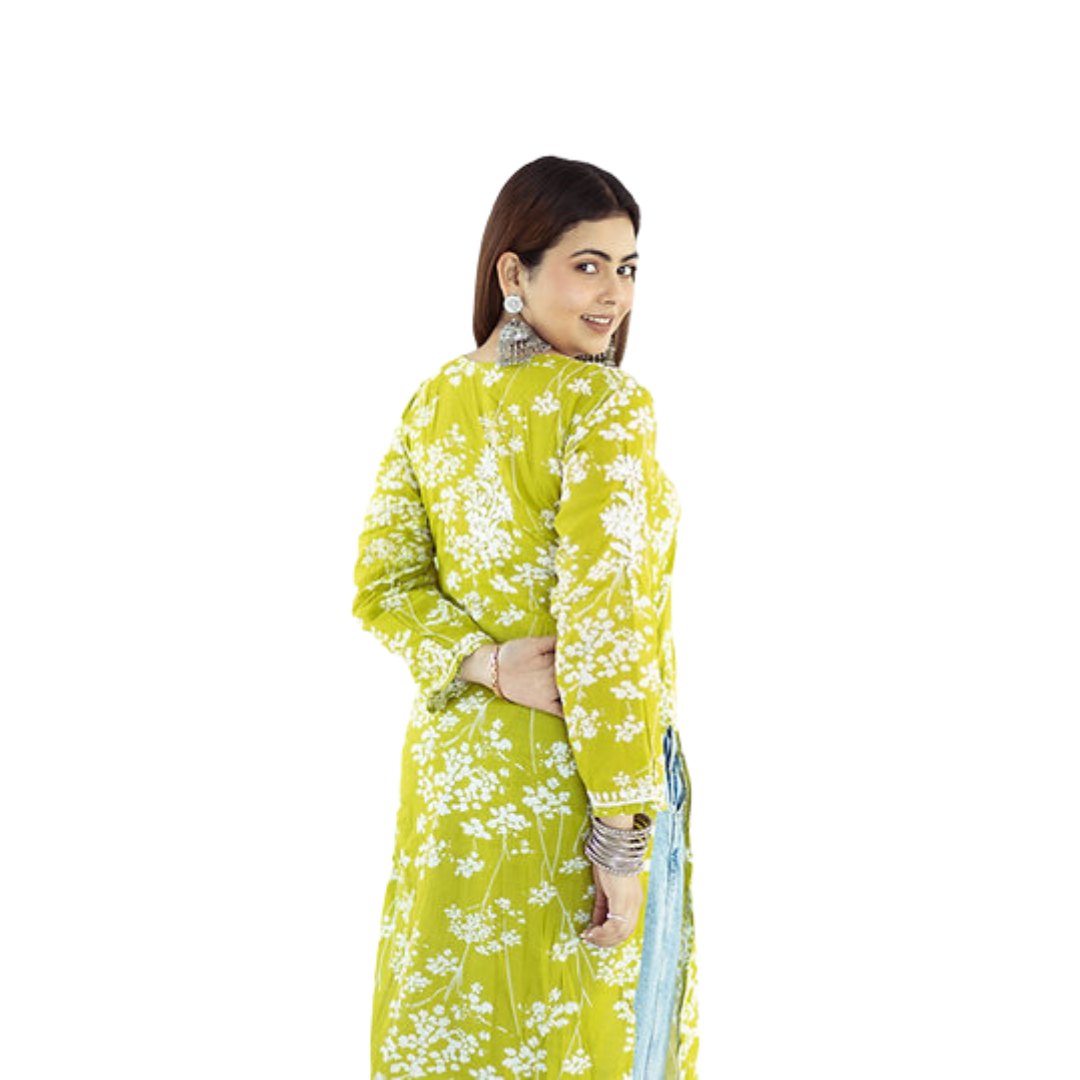 Haniya Pure Malmal Printed Chikankari Kurti