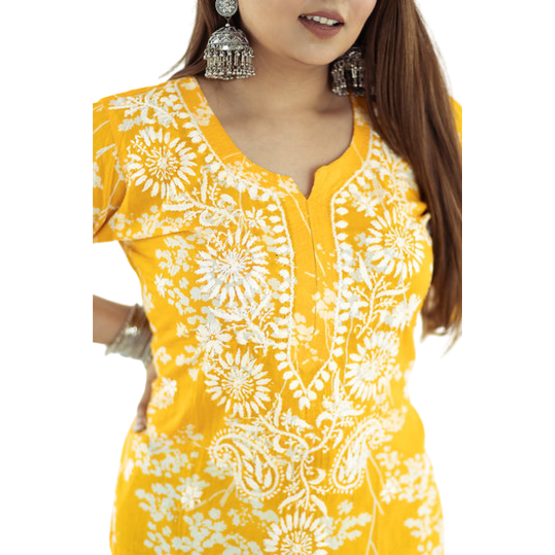 Haniya Pure Malmal Printed Chikankari Kurti