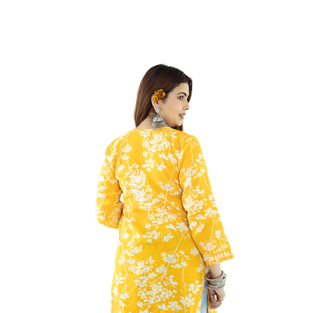 Haniya Pure Malmal Printed Chikankari Kurti